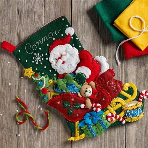 Santa's Sleigh Felt Christmas Stocking Kit by Bucilla