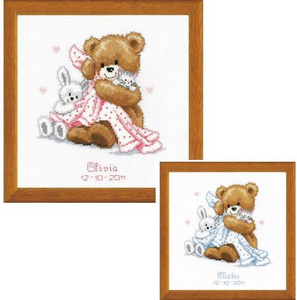 Bear With Blanket Cross Stitch Kit (with pink and blue options) by Vervaco - PN0011901