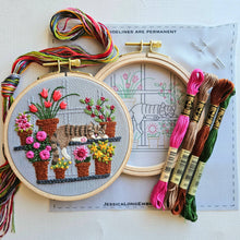 Catnap with Flowers Embroidery Kit  by Jessica Long Embroidery