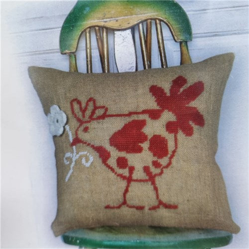 Flower Hen Cross Stitch Cushion Kit by Annette Eriksson - Red