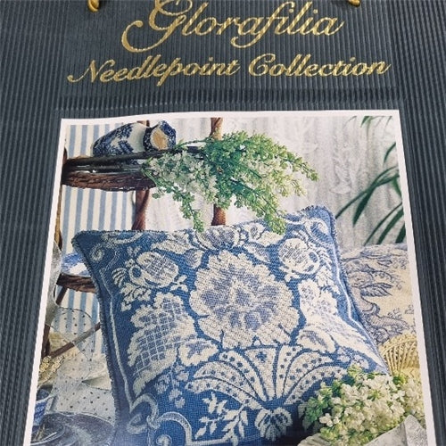 18th Century Damask Blue Cushion Needlepoint Kit by Glorafilia