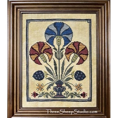 Blue Carnation Fraktur Cross Stitch Chart by Three Sheep Studio