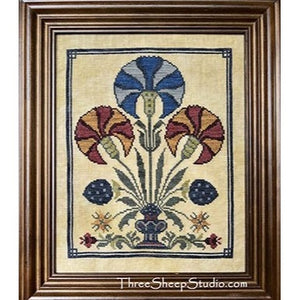 Blue Carnation Fraktur Cross Stitch Chart by Three Sheep Studio