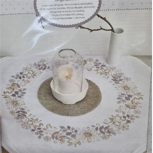 Christmas Wreath Stamped Cross Stitch Table cloth Kit by Rico - 31220.52.22