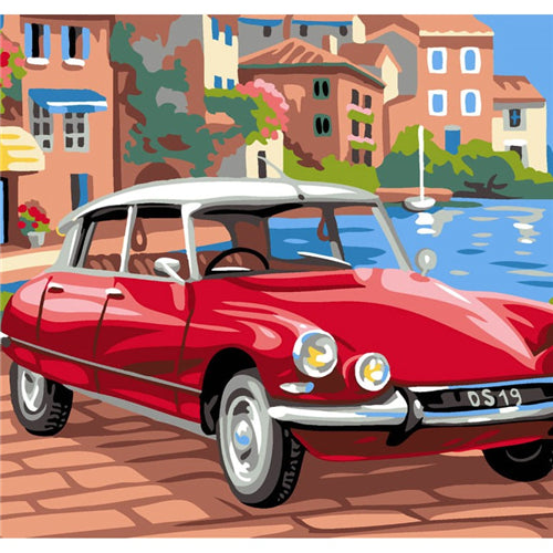 Red Car (Une journee au port) Tapestry Canvas 131.175 by Royal Paris