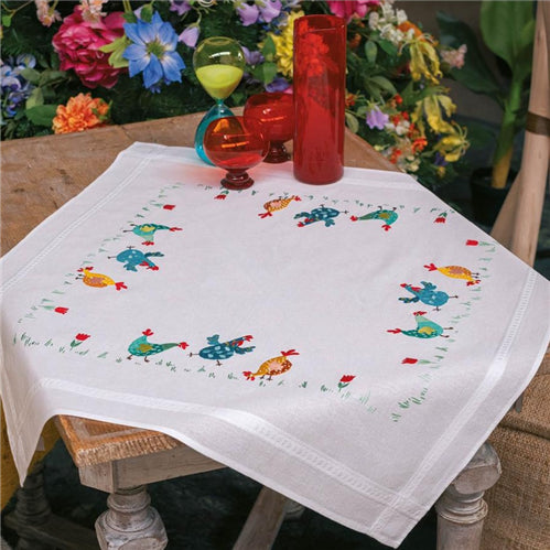 Colourful Chickens embroidered Tablecloth Kit by Vervaco - PN-0197230