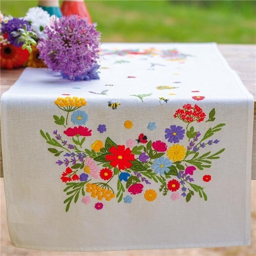 Colourful World of Flowers Embroidered Table Runner Kit by Vervaco - PN-0216916
