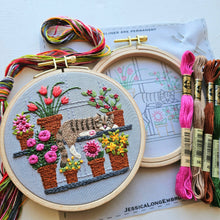 Catnap with Flowers Embroidery Kit  by Jessica Long Embroidery