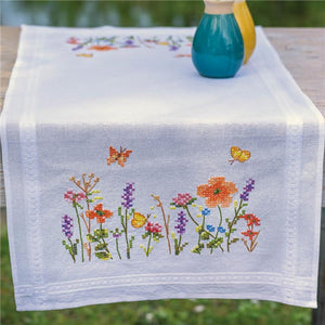 Lavender and Field Flowers Stamped Cross Stitch Table Runner by Vervaco - PN0199508