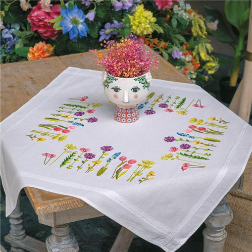 Spring Flowers Embroidered Tablecloth Kit by Vervaco - PN-0199588