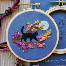Mini Black Cat & Full Moon Embroidery Kit by Jessica Long Embroidery