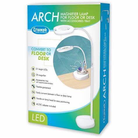 ARCH Magnifier Lamp for Floor or Desk with Accessory Tray by