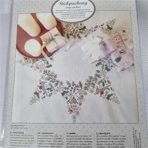 Christmas Motifs Star Stamped Cross Stitch Table cloth Kit by Rico - 31241.52.21
