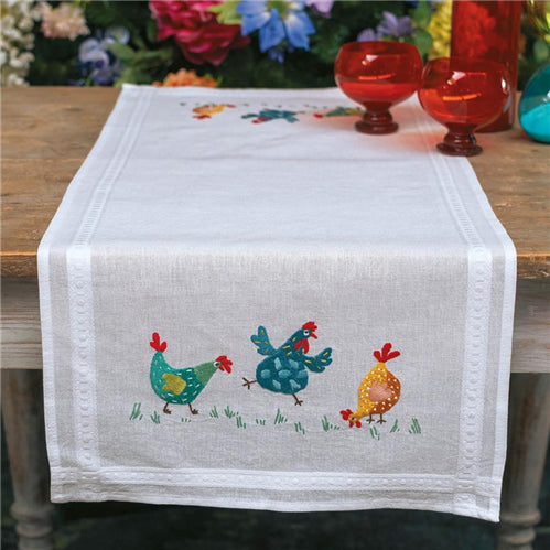 Colourful Chickens embroidered Runner Kit by Vervaco - PN-0197236