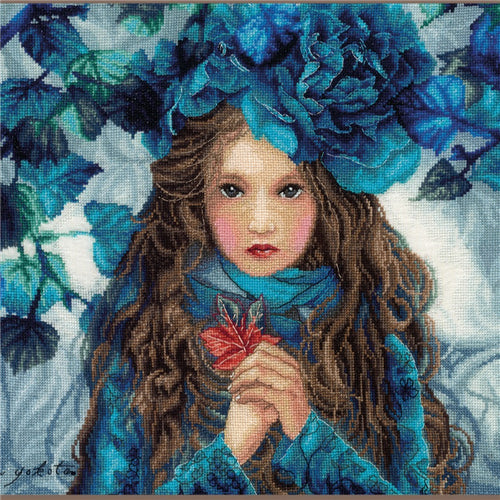Blue Flowers Girl Counted Cross Stitch Kit by Lanarte PN-0188640