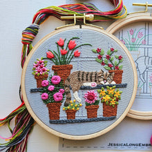Catnap with Flowers Embroidery Kit  by Jessica Long Embroidery