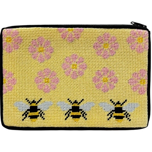 Flowers and Bees Stitch & Zip Cosmetic Purse by Alice Peterson
