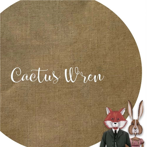 36CT Fox and Rabbit Hand Dyed linen Cactus Wren Fat Half Yard