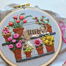 Catnap with Flowers Embroidery Kit  by Jessica Long Embroidery