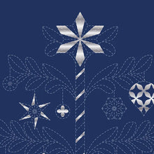 Sashiko Christmas Tree Panel Navy and Silver by Devonstone