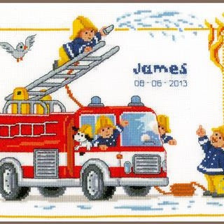 Fire Brigade Baby Birth Record Counted Cross Stitch Kit by Vervaco - PN0014601