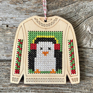 Penguin Ugly Sweater Cross Stitch Kit by Canadian Stitchery