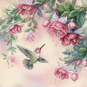 Hummingbird and Fuchsias Stamped Cross Stitch Kit by Dimensions