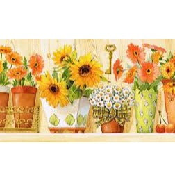 Sunflowers and Daisies Pots in a Row Tapestry Canvas by Grafitec
