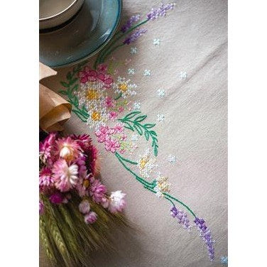 Spring Flowers Stamped Cross Stitch Tablecloth Kit by Vervaco - PN-0190850