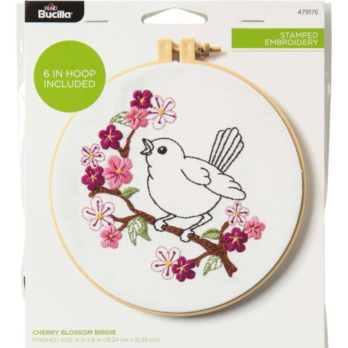 Cherry Blossom Birdie Stamped Embroidery by Bucilla