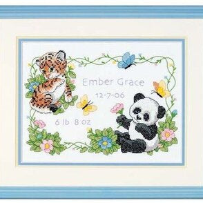 Baby Animals Birth Record Stamped Cross Stitch Kit by Dimensions