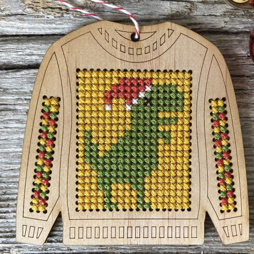 Dino Ugly Sweater Cross Stitch Kit by Canadian Stitchery