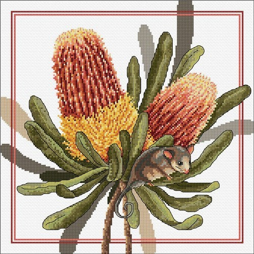 Banksias and Pygmy Possum Cross Stitch Chart by Country Threads