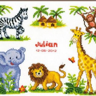 Animal Safari Baby Cross Stitch Kit by Vervaco