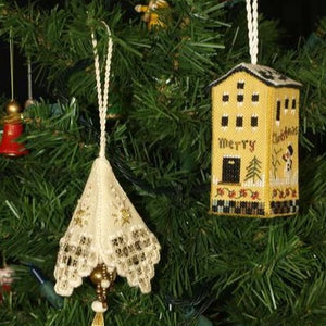 Merry Little House and Gold Tassel - Christmas Ornaments Chart by Victoria Sampler