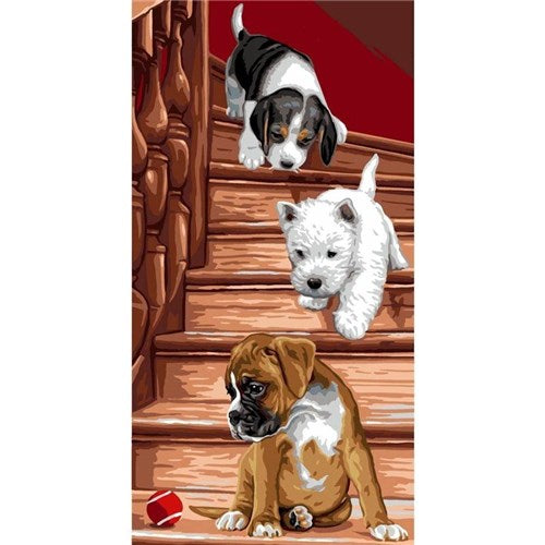 Le Chiot (Puppies on Stairs) Tapestry Canvas 138 006 by Royal Paris