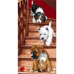 Le Chiot (Puppies on Stairs) Tapestry Canvas 138 006 by Royal Paris