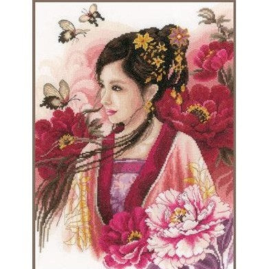 Asian Lady in Pink Counted Cross Stitch Kit by Lanarte - PN-0170199
