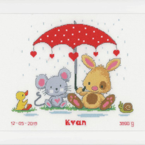 Under the Umbrella Baby Birth Record Cross Stitch Kit by Vervaco -PN0157804