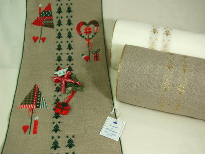 Linen Band 28CT With Fir Tree Design 22cm wide