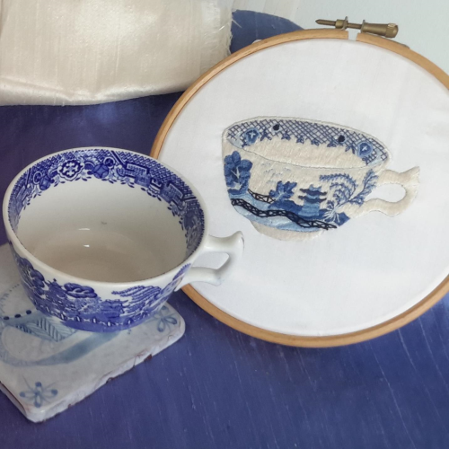 Vintage Blue Tea Cup Asian By Les Designs