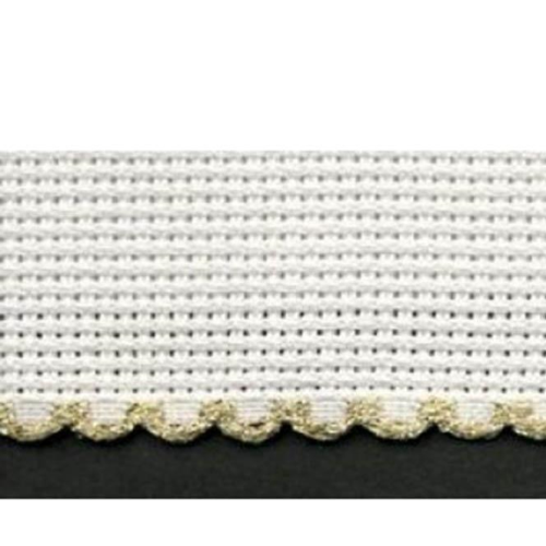 5cm Aida band Zweigart Per Metre White/Gold edge