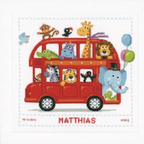 Safari Bus Baby Birth Record Cross Stitch Kit by Vervaco - PN0147691