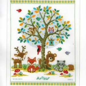 In the Woods Baby Record Cross Stitch Kit by Vervaco - PN0149396