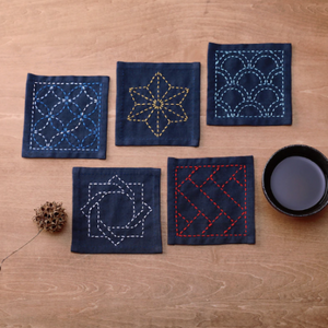 Sashiko Coaster Collection Navy Blue