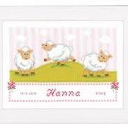 Sweet Little Lambs Baby Birth Record Cross Stitch Kit (with pink and blue options) by Vervaco - PN 0145004