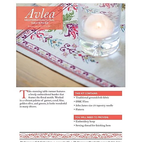 Mediterranean Floral Table Runner Cross Stitch Kit by Avlea