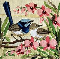 Blue Wrens and Cooktown Orchid Long stitch by Country Threads