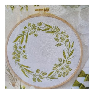 Green and White Wreath Embroidery Kit by Tamar Nahir-Yanai