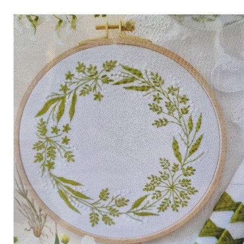 Green and White Wreath Embroidery Kit by Tamar Nahir-Yanai
